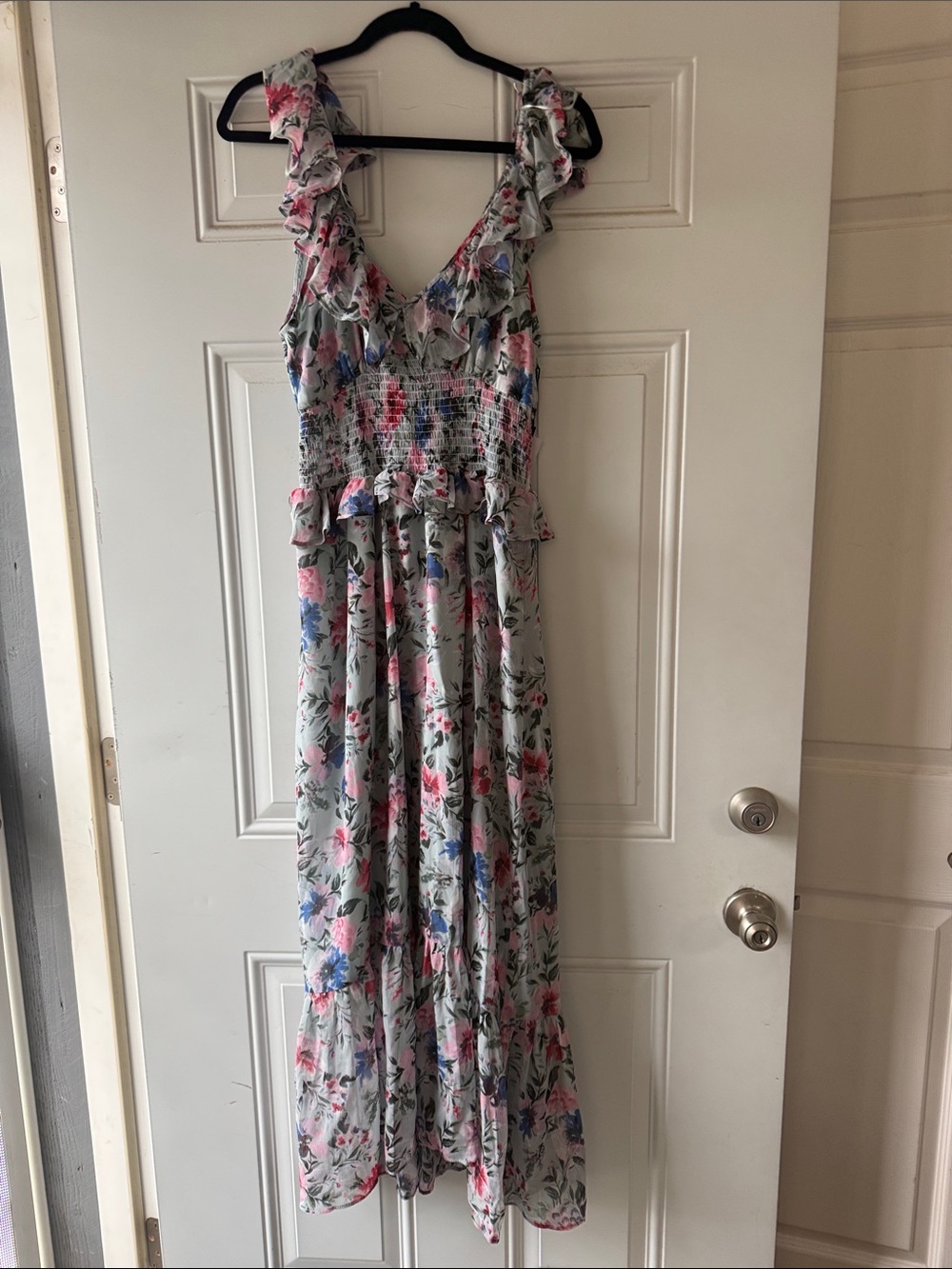 Astr Blue-Green Multi Floral Dress with Pink Accents